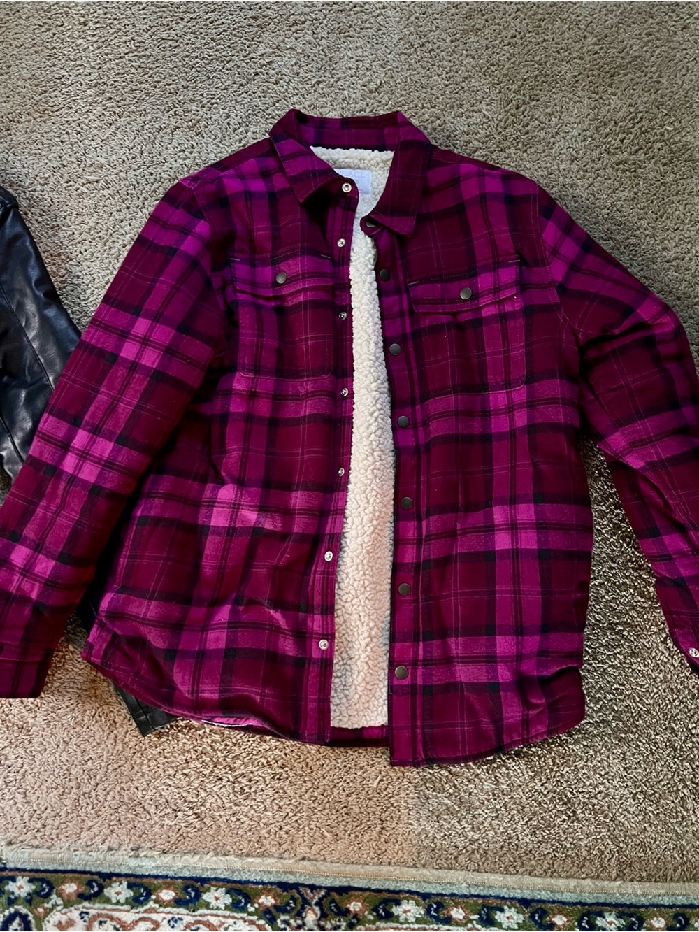 The Children's Place Magenta Plaid Plush-Lined Jacket
